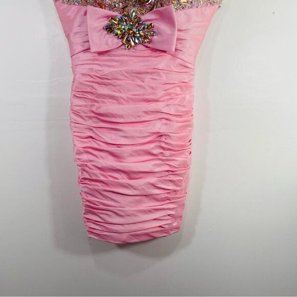 Tony Bowls Barbie Pink Beaded Jewel Sweetheart Pleated Mini Dress 0 Formal Prom - Picture 2 of 10